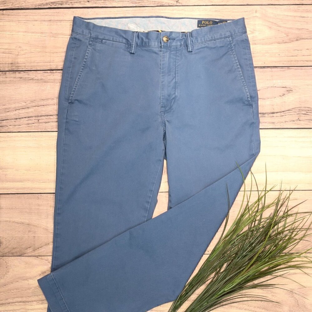 Polo Ralph Lauren Dusty Blue Stretch Straight Fit Washed Chino Pants, Sz: 34/30